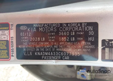 2012 Kia Rio Lx z USA, uszkodzony, nr VIN KNADM4A33C6077935